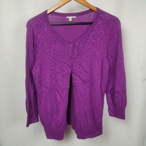 Halogen Women's cardigan sweater blouse top 3/4 sleeve stretch plum size l petit